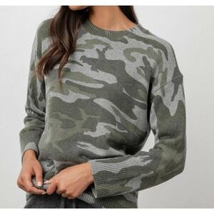 Rails Juno Heather Gray Green  Camo Wool Blend Crewneck Sweater Women's Size M
